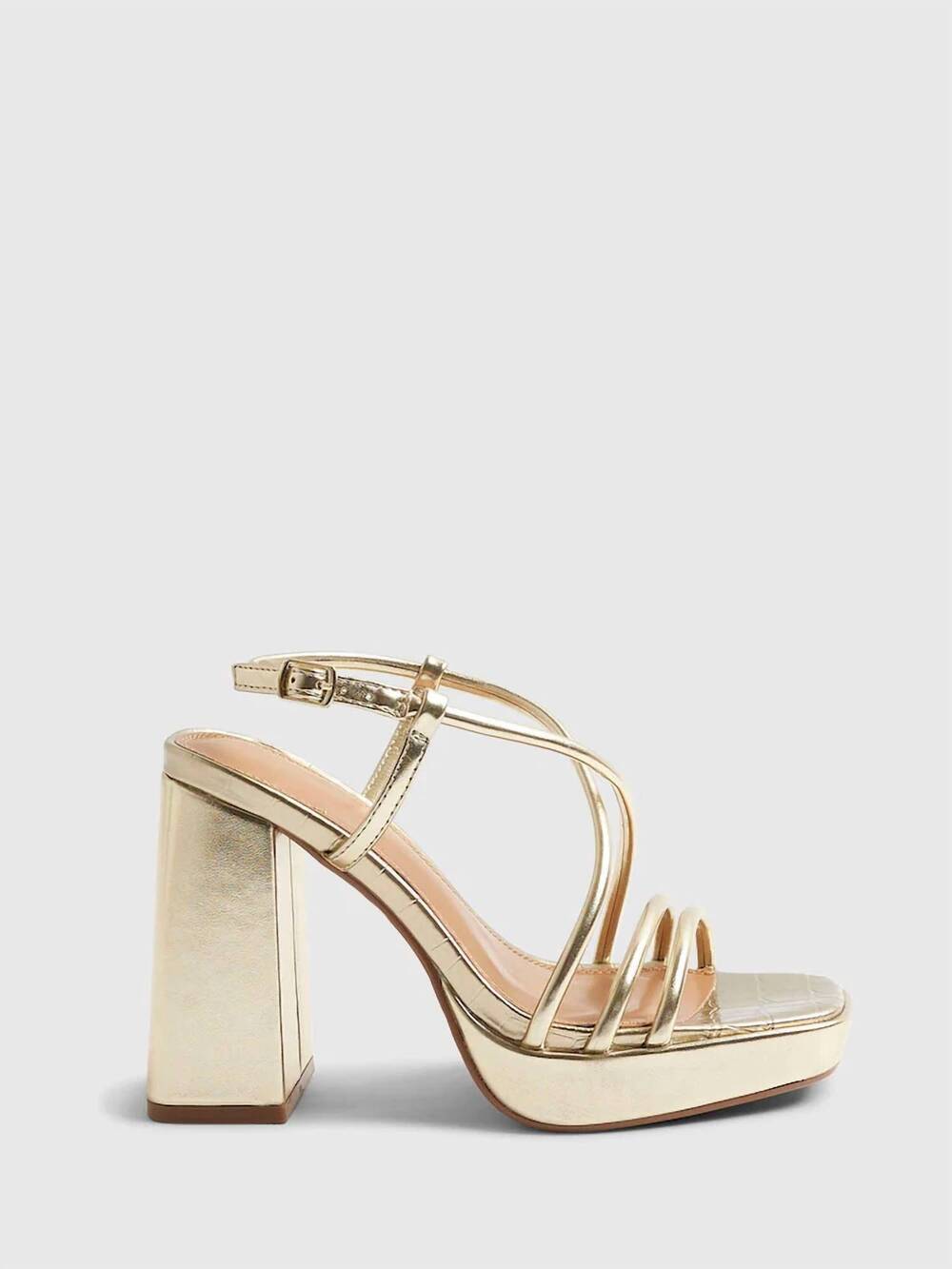 NEW SHU SHOP women's strappy platform high-heeled sandal in metallic gold
